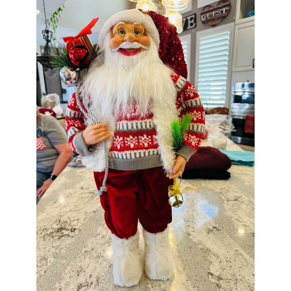 Unbranded Other - Santa Claus Figurine 24" Red Sweater Sequin Hat Christmas Decoration Holiday Fig
